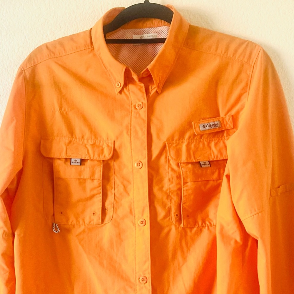 Columbia Women’s Orange Long-Sleeve Button-Down Shirt - Picture 3 of 13